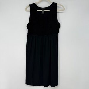 Design History Black Rosette Applique Sleeveless Knit Dress Womens Large LBD